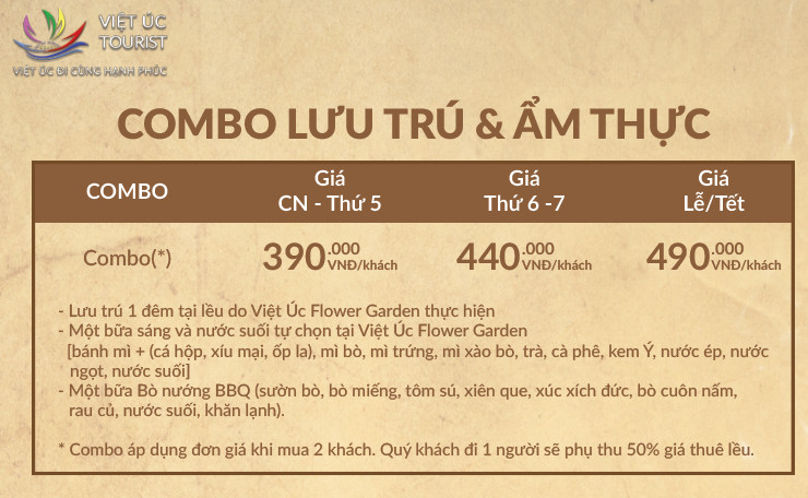 Combo lưu trú và ẩm thực BBQ tiết kiệm Việt Úc Flower Garden